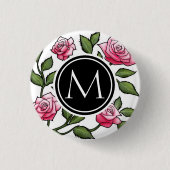 Elegant Floral en Monogram Ronde Button 3,2 Cm (Voorkant)