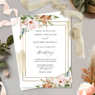 Elegant Floral en Terracotta Waterverf Wedding I Kaart