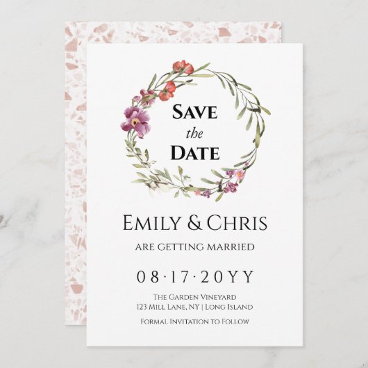 Elegant Floral Eucalyptus Wedding Save the Date (Voorkant / Achterkant)