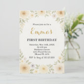 Elégant Floral First Birthday Invitation (Debout devant)