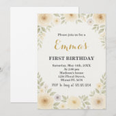 Elégant Floral First Birthday Invitation (Devant / Derrière)