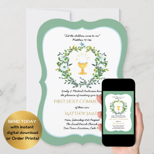 Élégant Floral First Holy Communion Invitations