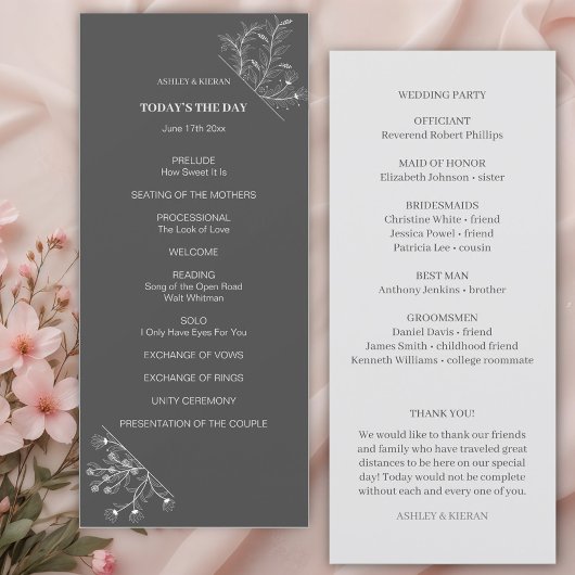 Élégant Floral Fumé Gris Programme de mariage