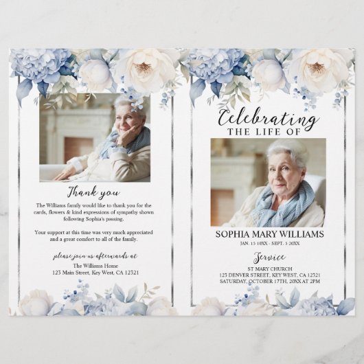 Elegant Floral Funeral Program | Order of Service (Voorkant)