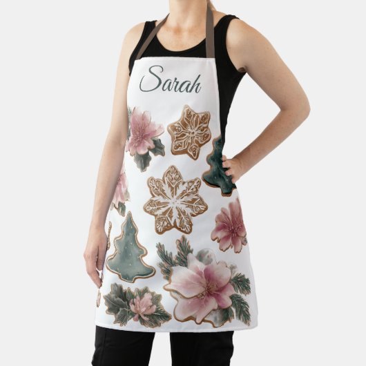 Elegant Floral Gingerbread Custom Christmas Apron Schort (Insitu)