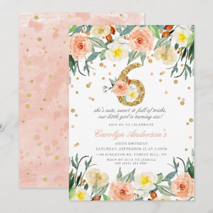Elegant Floral Girls 6e verjaardag Uitnodigingen