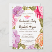 Elegant Floral, Glitter Graduation Cap Kaart (Voorkant)