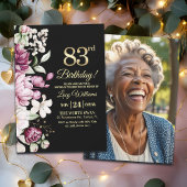 Elegant Floral Gold 83 Birthday Photo Kaart