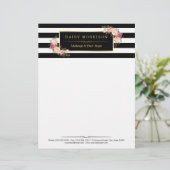 Elegant  Floral Gold Black White Stripes Persoonlijk Briefhoofd (Staand voorkant)