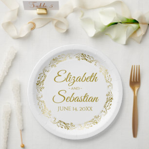 Elegant Floral Gold Filigree Simple Chic Wedding Papieren Bordje