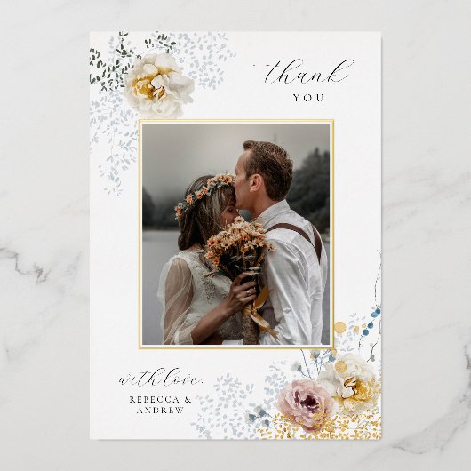 Elegant Floral Gold Foil Weddenschap Hartelijk dan Folie Uitnodiging (Voorkant)