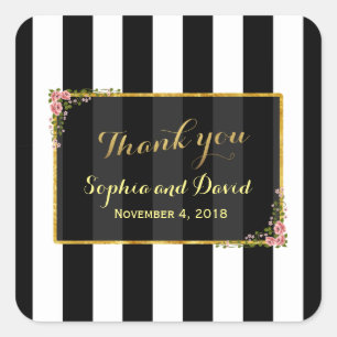 Elegant Floral Gold Foil Wedding Custom Vierkante Sticker
