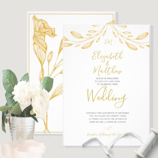 Elegant Floral Gold Formal Wedding Kaart