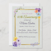 Elegant Floral Gold Frame 40th Birthday Invitation (Devant)