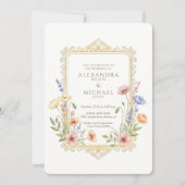 Elegant Floral Gold Frame Wedding Invitation (Devant)