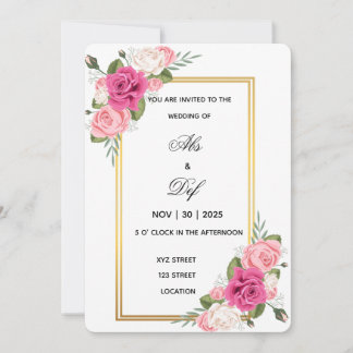 Elegant Floral Gold Frame Wedding Invitation  Kaart