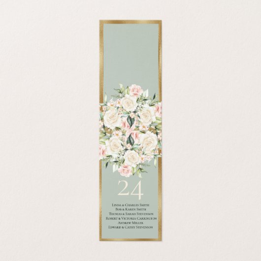 Elégant Floral Gold Green Nom Numéro de table (Outside Unfolded)