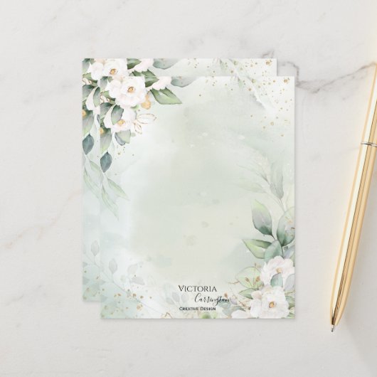 Elegant Floral Gold Green Professional Stationery (Voorkant / Achterkant in situ)