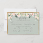 Elégant Floral Gold Green Script Wedding RSVP (Devant)