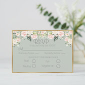 Elégant Floral Gold Green Script Wedding RSVP (Debout devant)