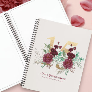 Elegant Floral Gold Nummer 15 Bourgondië Gastenboe Notitieboek