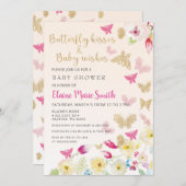 Elegant Floral Gold Pink Butterflies Baby shower Kaart (Voorkant / Achterkant)