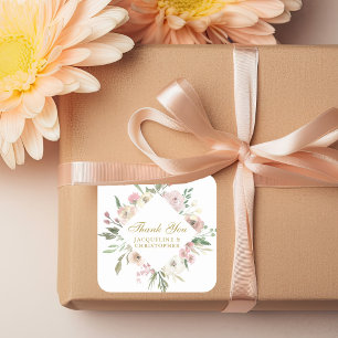 Elegant Floral Gold Script bruiloft dank u Vierkante Sticker