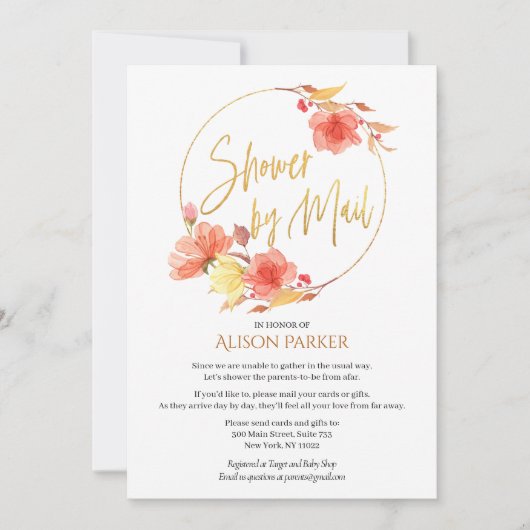 Elegant Floral Gold Script Waterverf Baby shower Kaart (Voorkant)