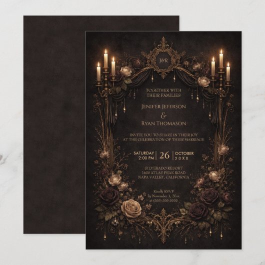 Elegant floral gothic halloween wedding Invitation (Devant / Derrière)