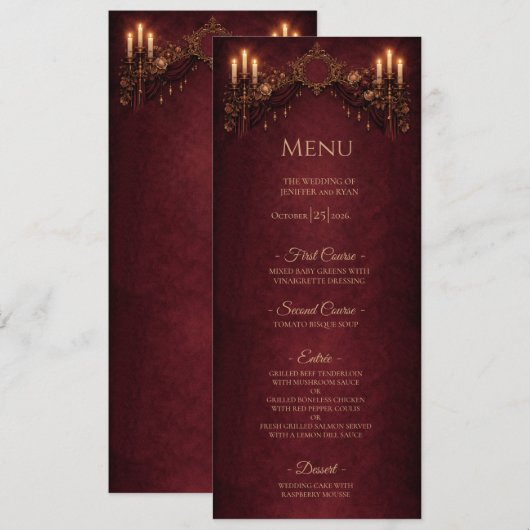 Elegant floral Gothic Halloween Wedding Menu (Devant / Derrière)