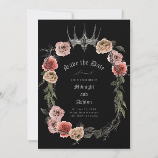 Elegant Floral Gothic Save the Date (Voorkant)