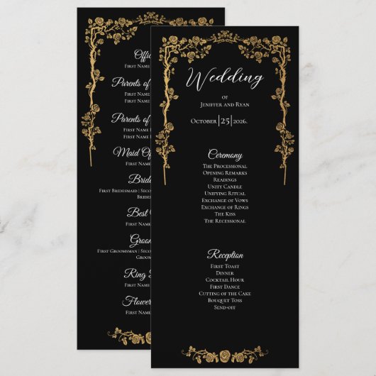 Elegant floral Gothic Wedding Program Menu (Voorkant / Achterkant)