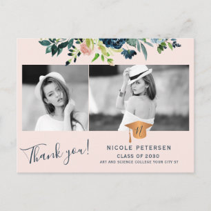 Elegant floral graduate photo graduation thank you briefkaart