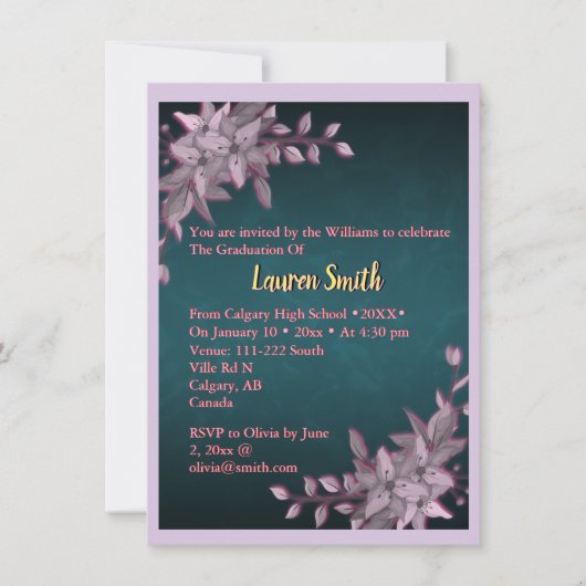 Elegant Floral Graduation Invitation (Devant)