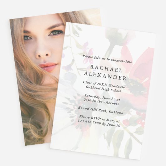 Élégant Floral Graduation Party Photo Invitation