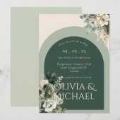 Elegant Floral Green Wedding Kaart (Voorkant / Achterkant)
