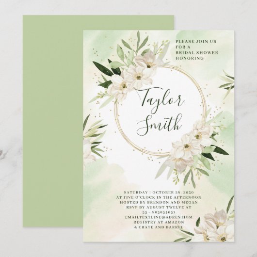 Elegant Floral Greenery Bridal Shower Kaart (Voorkant / Achterkant)