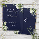 Elégant Floral Greenery Mariage bleu marine<br><div class="desc">Elégant wedding planner bleu marine floral vert personnalisé avec vos noms et date spéciale mariage. Conçu par Thisisnotme©</div>