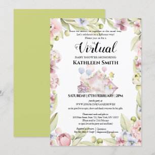Elegant Floral Greenery Waterverf Virtual Shower Kaart