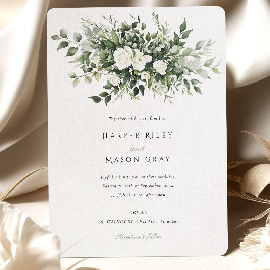 Elegant Floral Greenery Wedding Kaart