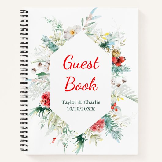 Elégant Floral Greenery Winter Wedding Livre d'hôt (Devant)