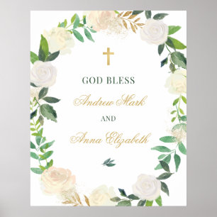 Elegant Floral Greenery Wreated Custom God Bless Poster