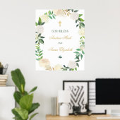 Elegant Floral Greenery Wreated Custom God Bless Poster (Thuiskantoor)