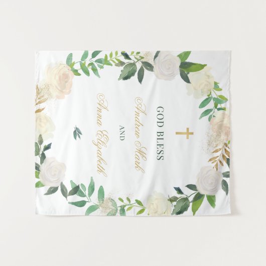 Elegant Floral Greenery Wreated Custom God Bless Wandkleed (Voorkant (horizontaal))