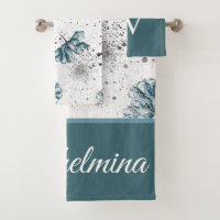 Elégant floral Grunge acier bleu Monogramme