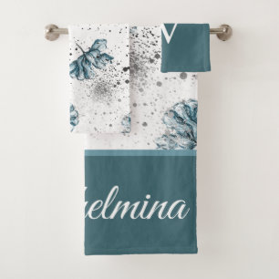 Elégant floral Grunge acier bleu Monogramme