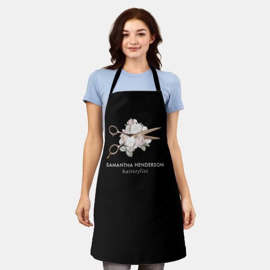 Elegant  Floral Haarstylist Schort (Gedragen)