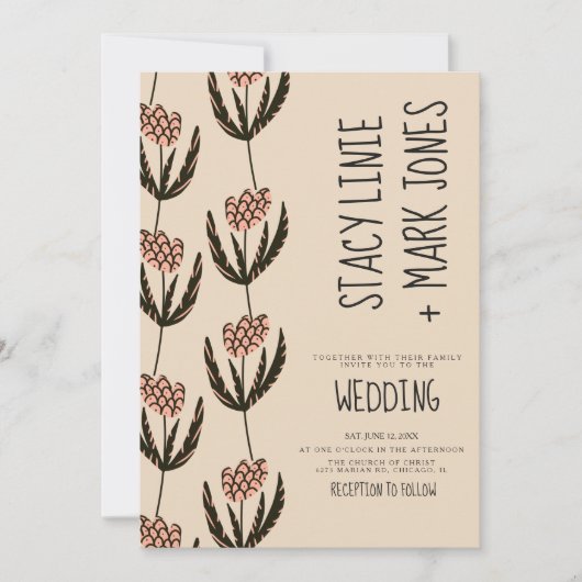 Elegant Floral Hand Drawn Fancy Script Wedding Kaart (Voorkant)