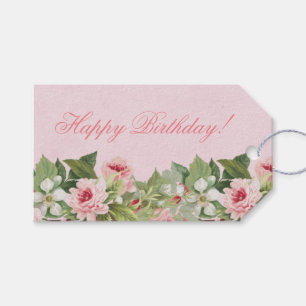 Elegant floral Happy Birthday gift label met bloem Cadeaulabel