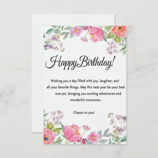 Elegant Floral Happy Birthday Wenskaart Bedankkaart (Voorkant / Achterkant)